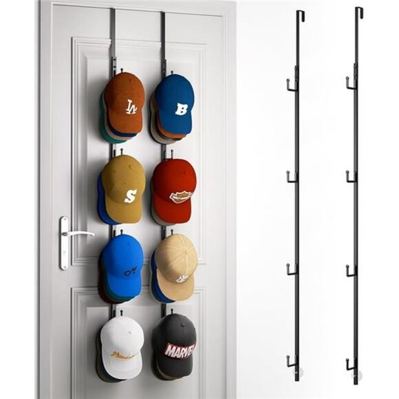 Over Door Hat Rack Hanging Cap Organizer Holds 40 Baseball Caps with Hooks - Picture 7 of 7